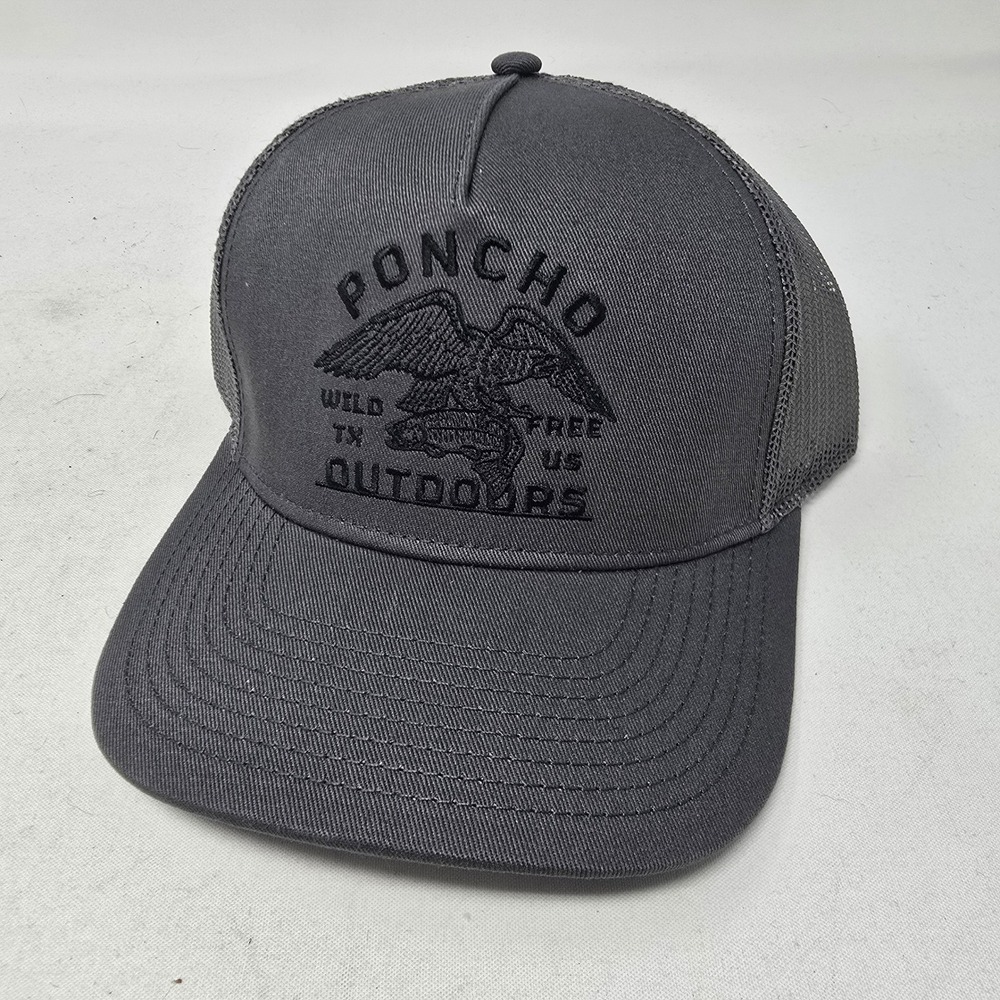 Poncho Outdoors Trucker Hat Mens Gray Eagle Trout Mesh Snapback Cap